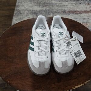 Adidas Kids White and Dark Green Sneakers